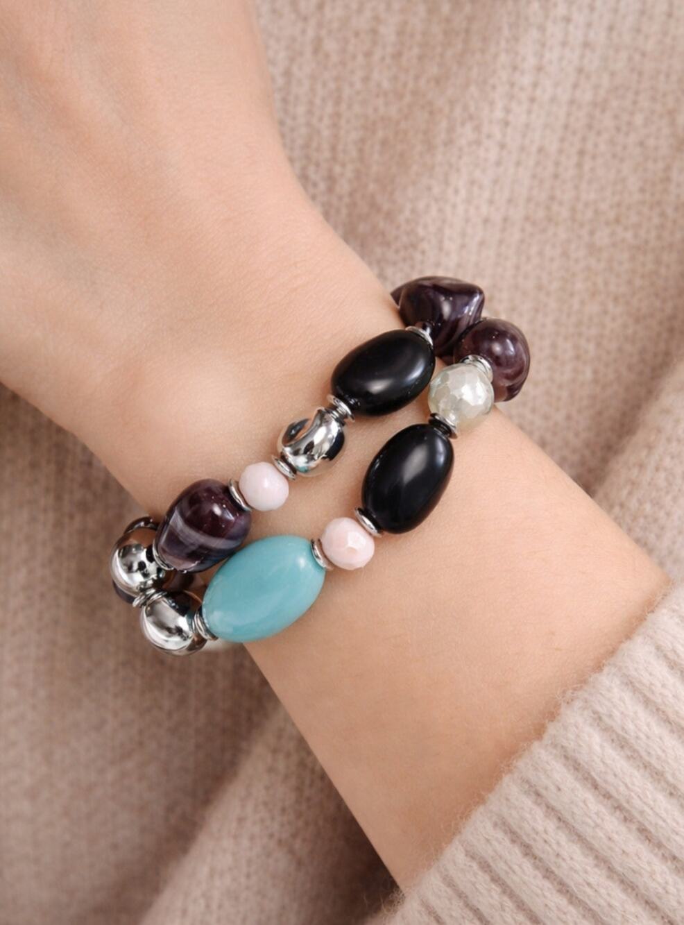 Chicos Beaded Stretch Bracelet Set NWT